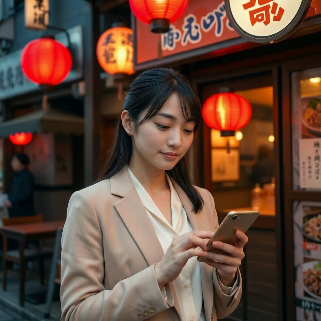 スマホで直前予約をする女性